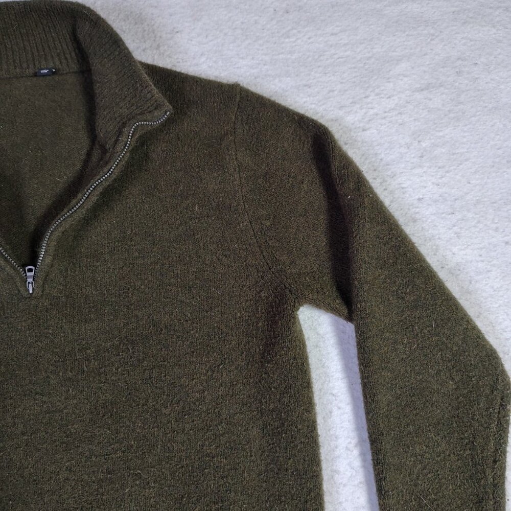 Uniqlo Sweater Mens Medium Green Wool Blend Heavyweight Knit 1/4 Zip Pullover - Picture 6 of 15
